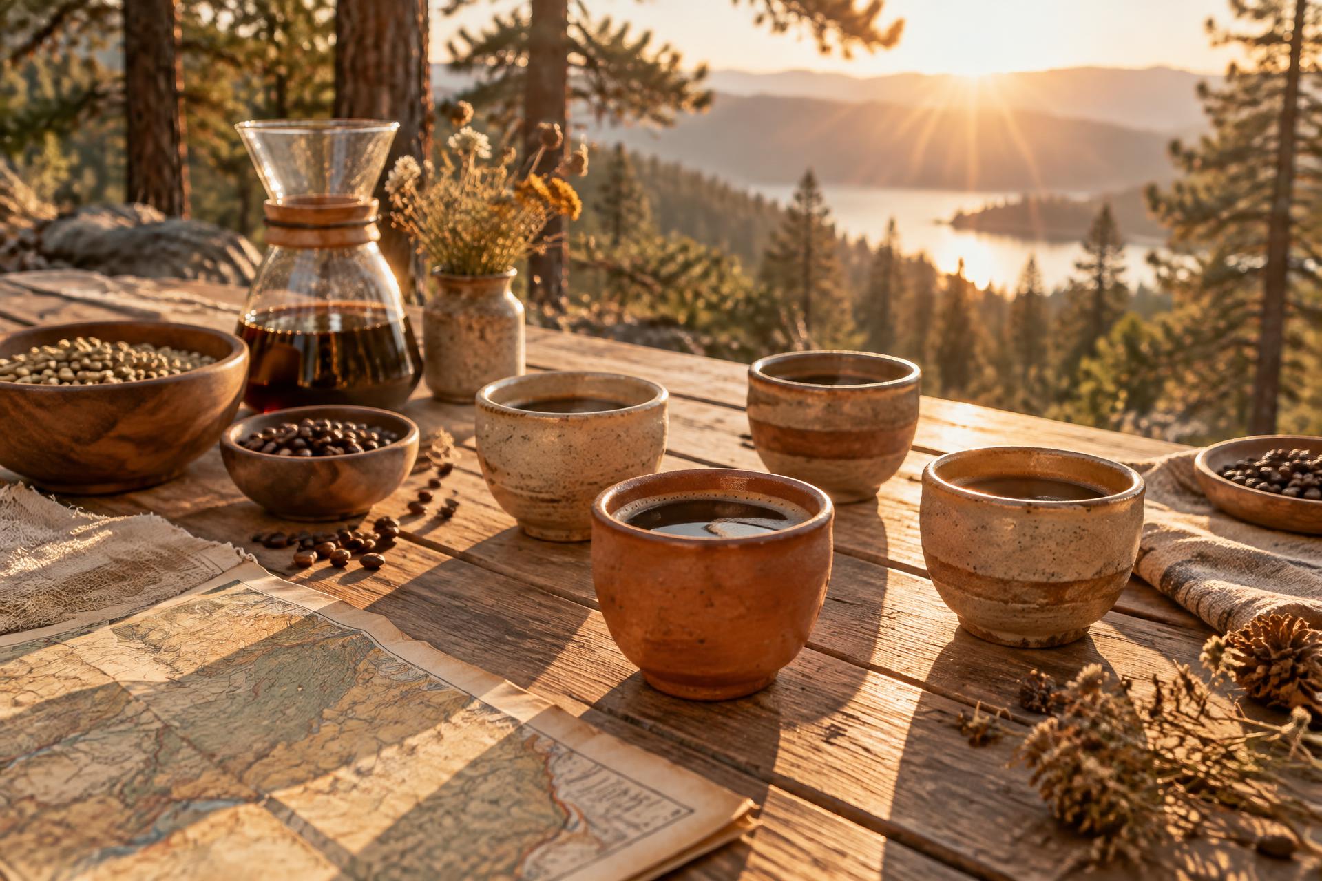 Table de dégustation de café au soleil